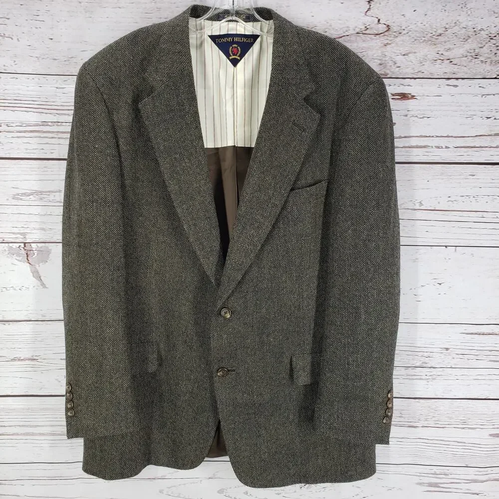 Tommy Hilfiger Vintage Brown Birds Eye Sportscoat Blazer Jacket Size 43R